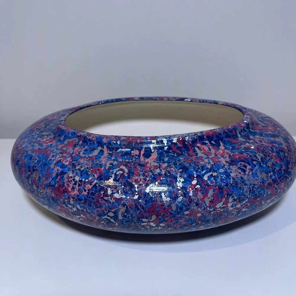 Vintage 1991 Speckled Abstract Blue and Pink Decorative Bowl